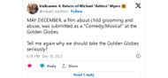 A fan voicing their displeasure at the decision from Golden Globe (image via X)